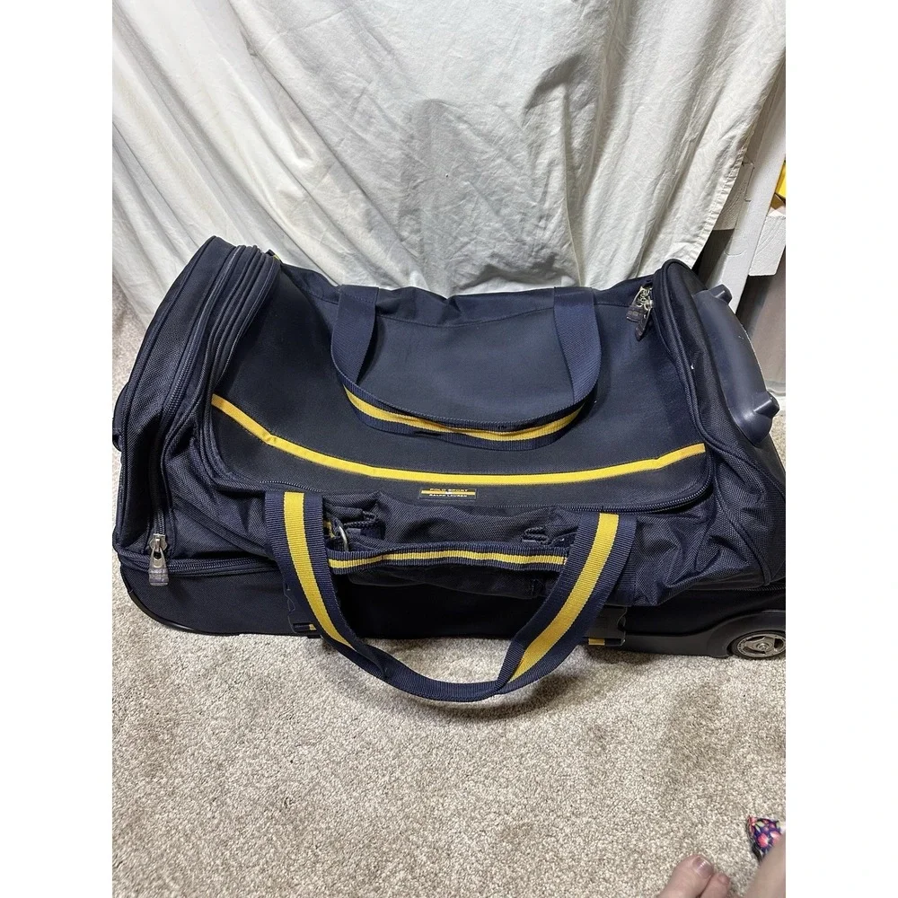 Polo Sport Ralph Lauren Large Rolling Duffle Bag Navy Yellow Wheeled Luggage
